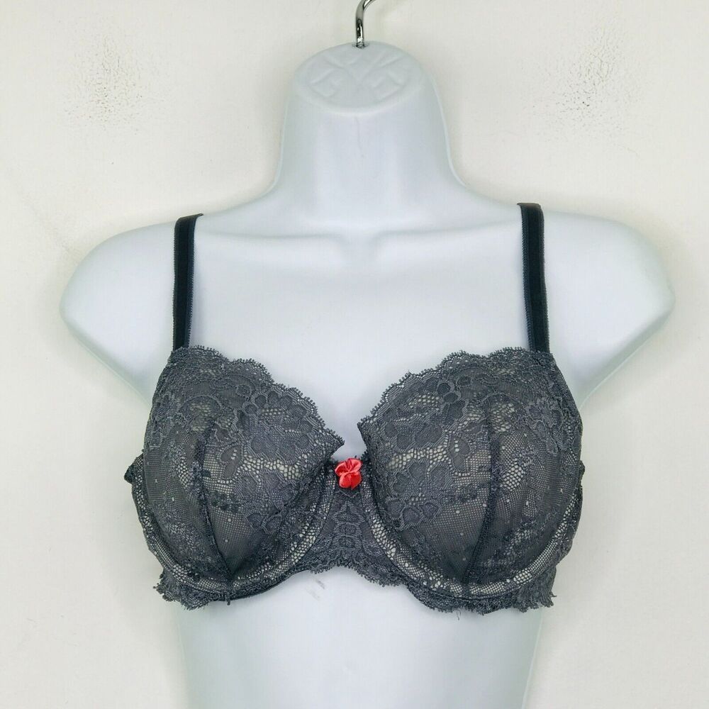 Victoria's Secret 34D Bra Gray Dream Angels Lined Demi Padded Balconette BV21